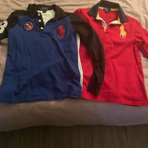 2 long sleeved Boy polo shirts size 10/12